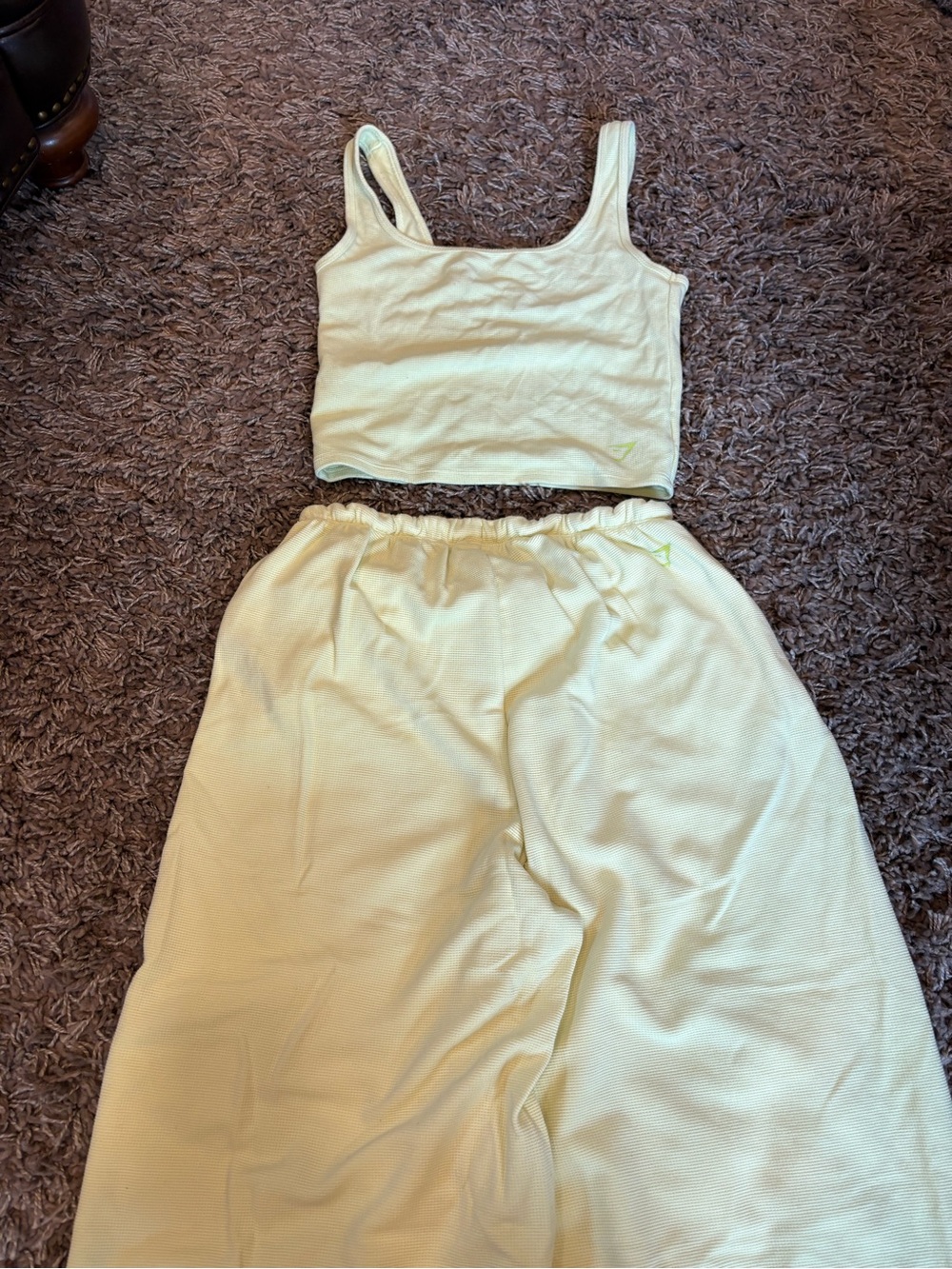 Gymshark Yellow Waffle Knit Wide leg lounge pants and tank top